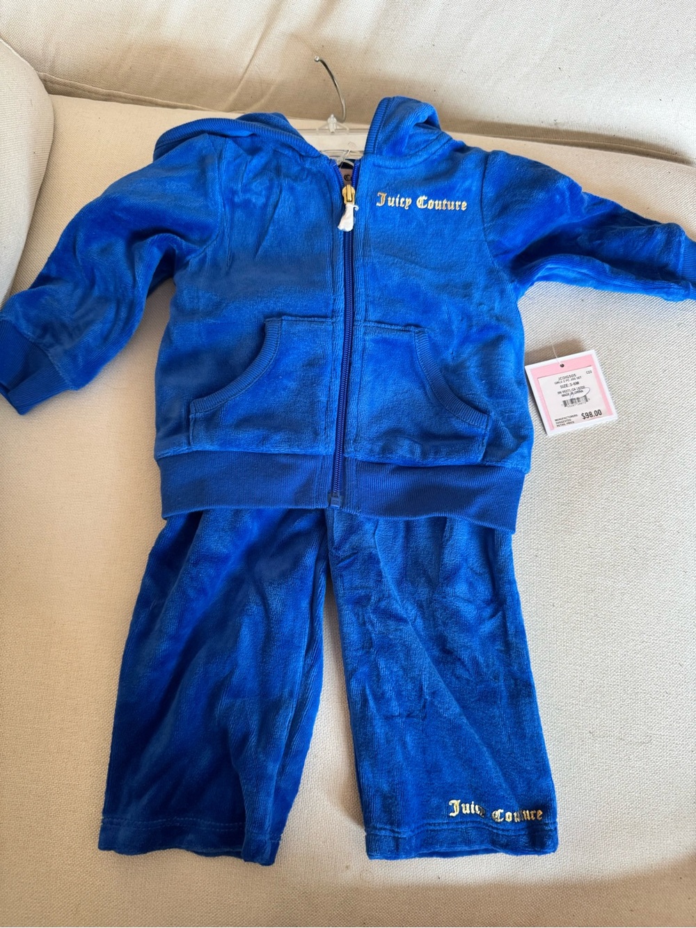 Juicy Couture Kids Velour Hoodie & Pants Set in Royal Blue